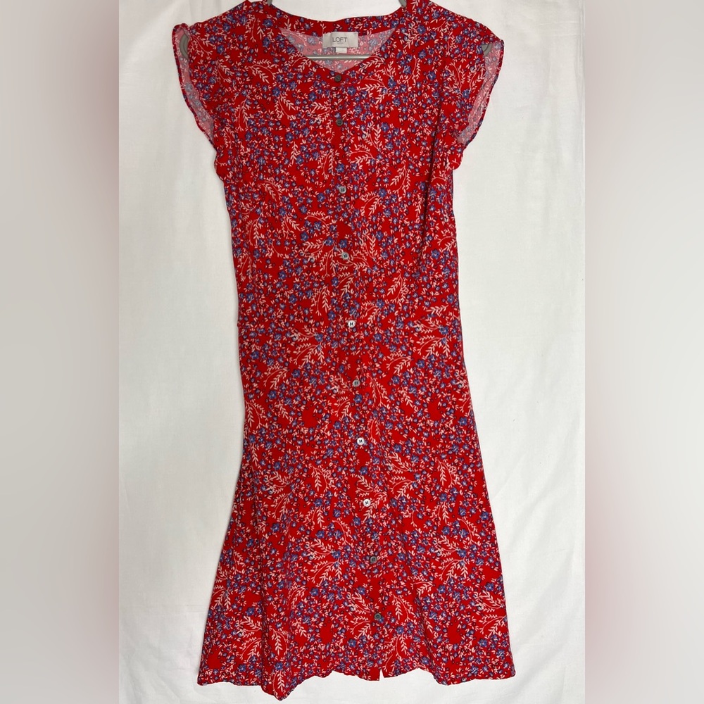 Loft Floral Red Dress Size 10